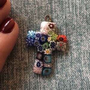 Millefiori Murano glass Cross pendant